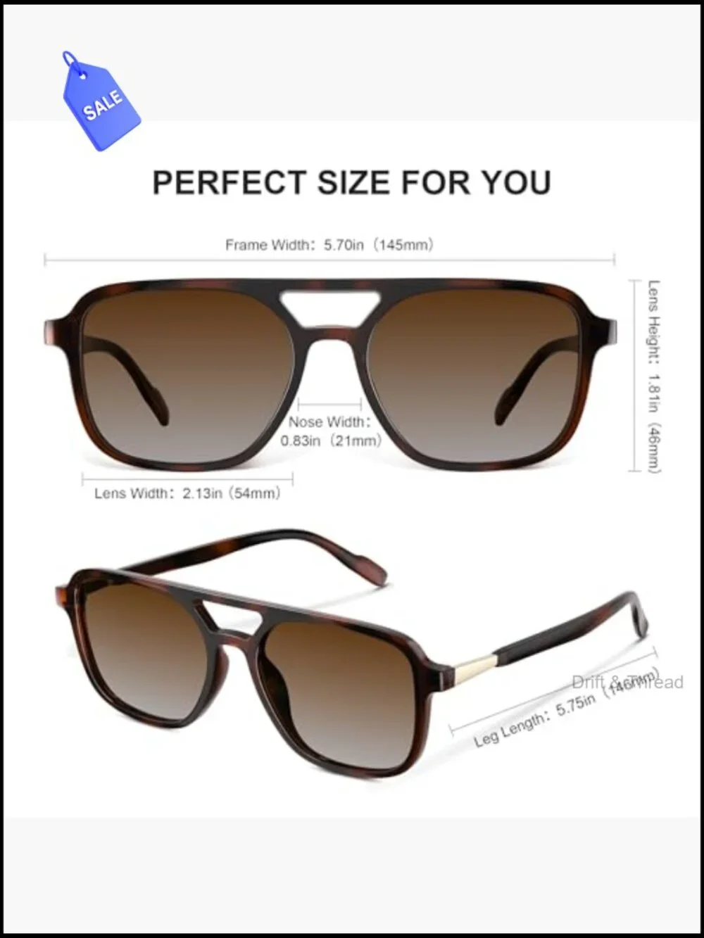 Polarized Retro Aviator Sunglasses for Women Men Rectangle Trendy Shades